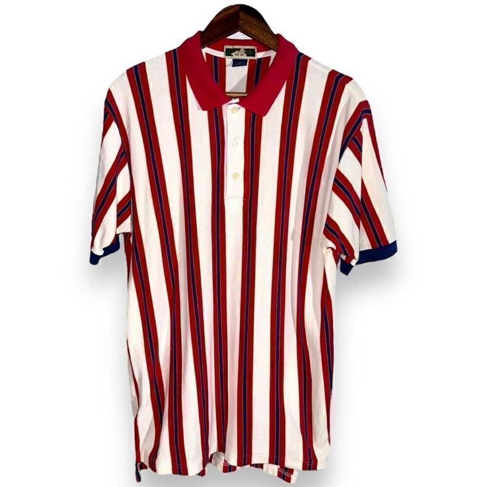 80s Duckster Red & White Stripe Made in USA Polo L